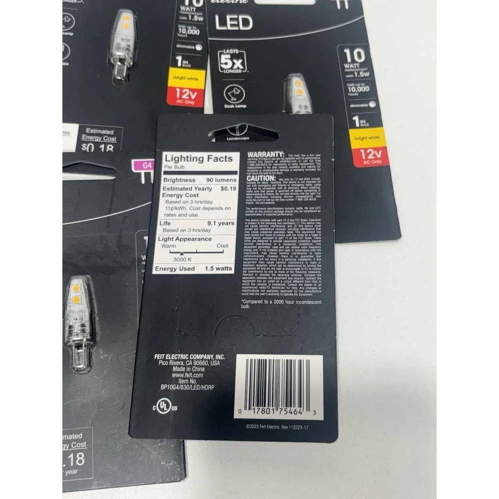 Feit Electric 10W Equiv 3000K T4 G4 Bi-Pin Base 12V Landscape LED Light Bulb 4Pk